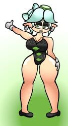 1girls clothed curvy eyeshadow female_only hand_on_hip headwear hourglass_figure large_breasts leotard looking_at_viewer marie_(splatoon) nintendo splatoon splatoon_(series) spookdakook thick_thighs thumbs_up voluptuous white_hair wide_hips