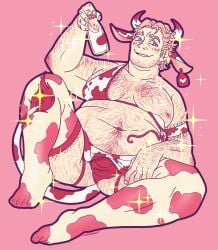 alternate_color alternate_version_available chubby chubby_male cow_ears cow_horns cow_print curly_(mouthwashing) fat fat_ass fat_man hairy hairy_male lingerie milk mouthwashing mouthwashing_(game) oosaniayeena sole_male