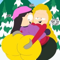 3barts aged_up ass_grab bebe_stevens breasts bubble_butt clothed grabbing grabbing_ass hyper_ass outside snow south_park squished_breasts wendy_testaburger yuri