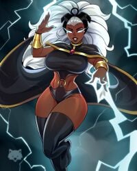 1girls 2024 big_breasts dark-skinned_female dark_skin electricity female female_only hi_res josephwolf long_hair looking_at_viewer marvel marvel_comics no_pupils ororo_munroe smiling smiling_at_viewer solo storm_(x-men) thick_thighs white_eyes white_hair x-men x-men_97