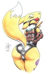 2005 anthro back_view clothes color digimon fur furry gag male male_only renamon sawblade_(artist) solo tagme