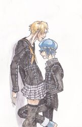 blonde_hair blue_hair crossdressing hairclip hat megami_tensei persona persona_4 shirogane_naoto straight tatsumi_kanji white_background