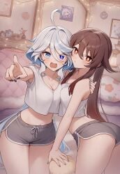 ai_generated calm focalors_(genshin_impact) furina_(genshin_impact) genshin_impact hoyoverse hu_tao_(genshin_impact) kawaii mihoyo nervous sidillusts sleepover