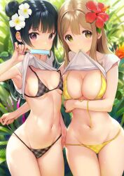 2girls bikini female female_focus flower_in_hair kunikida_hanamaru love_live! love_live!_sunshine!! tagme tagme_(artist) tagme_(character) tsushima_yoshiko