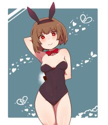 1girls 2d blush bowtie bowtie_collar brown_hair bunny_costume bunny_ears chara female female_only goodbad963 hair_down human red_eyes smiling smiling_at_viewer solo tagme undertale undertale_(series)