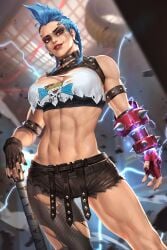 1girls 2d ass big_ass big_breasts black_nails blizzard_entertainment blue_hair breasts earrings female female_focus female_only fingerless_gloves fit fit_female junker_queen large_breasts looking_at_viewer muscular muscular_female neoartcore odessa_stone overwatch overwatch_2 piercing red_eyes solo solo_female solo_focus thick_thighs toned toned_female torn_clothes