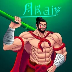 1boy akai bamboo bara beard humanized im_horknee male male_only mobile_legends mobile_legends:_bang_bang muscles muscular solo