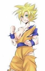 cum dragon_ball female_goku moans nude nude_female_clothed_male rule_63 son_goku submissive_female super_saiyan