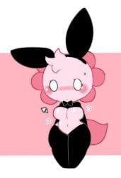 ambiguous_gender amphibian anthro axolotl blushing bowtie breasts bunny_ears chubby cute o.o reverse_bunnysuit shocked sleepysous surprised tagme