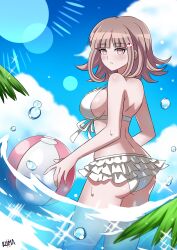 1girls 2022 ass beach beach_ball bikini bikini_bottom bikini_top breasts danganronpa danganronpa_2:_goodbye_despair danganronpa_s:_ultimate_summer_camp female female_only hairclip hairpin izuru_planetes large_breasts lewdkuma nanami_chiaki palm_tree plant plants sea straight_hair tagme