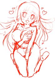 breasts completely_nude completely_nude_female covering_breasts covering_crotch danganronpa danganronpa_2:_goodbye_despair female_only large_breasts monochrome ninoko sketch straight_hair tsumiki_mikan