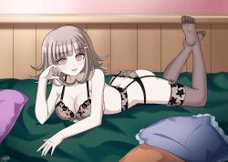 bed breasts danganronpa danganronpa_2:_goodbye_despair female_only izuru_planetes large_breasts lewdkuma lingerie lingerie_only mole mole_on_breast nanami_chiaki straight_hair underwear