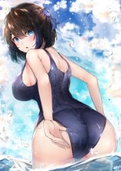 female female_focus hand_in_swimsuit looking_at_viewer swimsuit tagme tagme_(artist) tagme_(character) wet