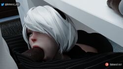 1girls 3d alien ass ass_in_dress blonde_hair blowjob blowjob_face blue_eyes breast_grab breasts computer cum_in_mouth dark-skinned_male dark_skin deepthroat desk dress eskandart female huge_cock interracial large_penis light-skinned_female light_skin male nier:_automata nude office office_lady penis skirt standing yorha_2b