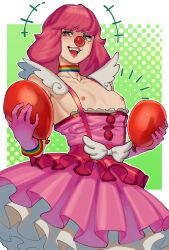 1girls :( absurdres ace_attorney areolae balloon balloon_breasts bamboozled barley_juice breasts breasts_out capcom cloobie clown clown_girl clown_makeup clown_nose clussy clussy_fever clussy_meme collar collarbone dress fake_breasts female flat_chest flat_chested geiru_toneido gyakuten_saiban highres looking_at_viewer multicolored_clothes nipples open_mouth phoenix_wright:_ace_attorney_-_spirit_of_justice pink_dress pink_hair short_hair small_breasts smile solo spoilers suspenders tricked