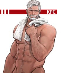 balls bara colonel_sanders dopq facial_hair gay hairy kfc male male_focus male_only mascot muscles muscular muscular_male penis solo solo_male yy6242