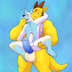 anthro anthro_only big_penis carrying erection furry gay humanoid_penis imminent_penetration no_humans nude sex sitting_on_penis size_difference ventesthefloof yaoi