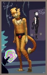 2022 anthro biped bondage bondage bound bulge clothed clothing collar digital_drawing_(artwork) digital_media_(artwork) domestic_cat duo english_text felid feline felis fur glistening glue glued gzi hi_res hypnotic_visor latex latex_transformation liquid_latex male mammal markings mask orange_body orange_fur poiuytrew rubber sequence simple_background solo_focus striped_body striped_fur striped_markings stripes stuck synthia_(poiuytrew) text transformation underwear yellow_eyes