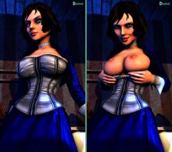 3d areolae big_breasts bioshock bioshock_infinite blue_eyes bolero breasts breasts_out brown_hair busty choker corset deadboltreturns dress edit elizabeth_comstock female female_focus flashing hourglass_figure large_breasts nipples pose posing short_hair skirt standing tagme undressing wide_hips