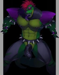 1boy abs alligator animal_genitalia animal_humanoid animal_penis anthro areola areolae bandana belly_button black_body boner bottomwear claws crocodile crocodilian dark_penis erection evil_grin five_nights_at_freddy's five_nights_at_freddy's:_security_breach genital_fluids genital_slit genitals green_body green_skin kato200_0 long_tongue male male_only mohawk montgomery_gator_(fnaf) muscular muscular_male nipples pants pecs penis precum precum_drip precum_on_penis reptile reptile_humanoid retracted_foreskin saliva sharp_teeth shoulder_pads slit solo spiked_belt spiked_bracelet spiked_collar spikes star torn_clothes torn_clothing torn_legwear torn_pants uncut video_games