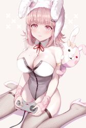 1girls big_breasts breasts bunny_ears bunny_girl bunny_tail bunnysuit cleavage danganronpa danganronpa_2:_goodbye_despair detached_collar female female_only fishnet_legwear fishnets karapp0 large_breasts leotard lingerie mole mole_on_breast monomi_(danganronpa) nanami_chiaki skimpy_clothes snes snes_controller stockings straight_hair