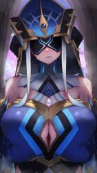 1girls 2021 aether_(genshin_impact) armwear bare_shoulders between_breasts big_breasts blindfold blue_headwear blurry_background blush breast_grab breast_squish breasts breasts_pressed_together busty cleavage cleavage_cutout elbow_gloves eye_mask fatui fatui_mirror_maiden_(genshin_impact) female female_focus female_only genshin_impact gloves grabbing_breasts grabbing_own_breast hat headwear hi_res high_resolution highres hizake huge_breasts jewelry kashu_(hizake) large_breasts light-skinned_female light_skin mask mihoyo npc off_shoulder outdoors paizuri rain sidelocks titjob upper_body water wet wet_skin white_hair