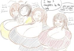 2022 4girls arms_crossed_under_breasts big_breasts bragging breasts breeder brown_hair cheeky eager female fingers huge_breasts hyper_breasts igphhangout milf mother_and_daughter multiple_girls offspring proud_mother smug_grin tagme titania_(igphhangout) traditional_media_(artwork) weary