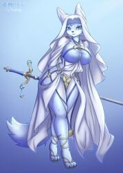 1girls 2020s 2021 anthro ass big_ass big_butt big_hips big_tail blue_background blue_body blue_eyes blue_fur breasts cleavage clothed clothed_female clothes clothing complextree costume eir_(complextree) eyelashes female female_focus female_only fluffy fluffy_ears fluffy_tail fox fox_ears fox_girl fox_humanoid fox_tail fur furry furry_ass furry_breasts furry_ears furry_female furry_only furry_tail hips humanoid long_sword long_tail longsword looking_at_viewer no_dialogue no_humans oc original_character partially_clothed partially_clothed_female revealing revealing_clothes simple_background smile smiling smiling_at_viewer snout socks suggestive sword tail thick_thighs thighs two_tone_body two_tone_fur two_tone_tail watermark