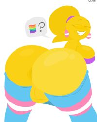 anus ass back back_view backsack balls bent_over big_balls bottomless breasts clothed clothing earrings emoji_(race) futanari grin headband huge_ass humanoid invitation looking_back partially_clothed ponytail presenting_ass pride_flag pride_month_2022 socks speech_bubble sssir8 striped_thighhighs thick_thighs thighhighs trans_flag trans_flag_socks tubetop