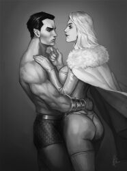 black_and_white cape emma_frost female male marvel marvel_comics namor speedo theboyofcheese thong thong_panties white_queen x-men