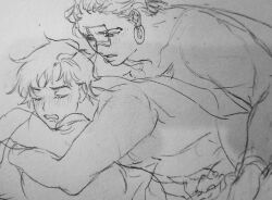 2boys anal battle_tendency blush closed_eyes earrings gay handjob handjob_while_penetrating jojo's_bizarre_adventure joseph_joestar male male/male male_only male_penetrated male_penetrating_male ning_yun_hu nude_male penetration traditional_media_(artwork) wamuu yaoi