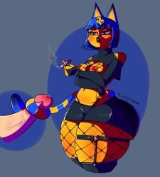 animal_crossing ankharn cherry_fox904 disembodied_penis female genitals goth goth_ankha humanoid_genitalia humanoid_penis male nintendo nipples penis smoking solo tailjob thick_thighs video_games wide_hips