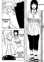 1boy 1boy1girl 1girls after_sex almost_caught boruto:_naruto_next_generations comic couple dialogue english_translation hyuuga_hinata male/female male_with_female monochrome naruto naruto_(series) ninrubio notes_translation spanish_text speech_bubble story talking uzumaki_naruto waking walk-in