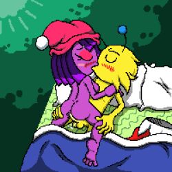 bed blush completely_nude cowgirl_position float_(spark_the_electric_jester) kissing passionate pixel_art spark spark_the_electric_jester vaginal_penetration