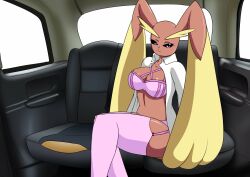 1girls big_breasts blonde_hair brown_fur bunny_ears bunny_girl bunnygirl cloak fake_taxi frank_vector furry furry_breasts furry_ears furry_only lopunny miss_lopunny original_character pokemon pokemon_(species) purple_eyes sole_female thick_legs thick_thighs thighhighs