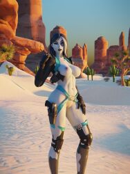 1girls 3d belly_button big_breasts black_gloves black_hair blue_eyes boots breasts cactus desert domino_(fortnite) domino_(marvel) female female_only fortnite fortnite:_battle_royale gloves gun guns hand_on_thigh hard_nipples homo_superior legs marvel marvel_comics mostly_nude mutant neena_thurman nipples outside pale-skinned_female pale_skin pussy sand shaved_pussy solo solo_female standing superheroine thighs torn_clothes torn_clothing tree two_tone_hair vagina white_hair white_skin x-force x-men