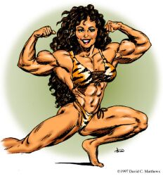 clothing dcmatthews female female_only flexing full_body muscle_girl_(dcmatthews) muscular posing solo solo_female tiger_print