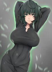 1girls arms_up artist_name aura belly belly_button big_breasts black_dress bob_cut breasts busty covered_crotch covered_navel crotch curvaceous curvy curvy_body curvy_figure cute dark_green_hair dress edit esper eye_contact eyebrows_raised eyelashes front_view fubuki_(one-punch_man) green_aura green_eyes green_hair grey_background groin heroine hips huge_breasts large_breasts legs legs_together light-skinned_female light_skin lips lipstick looking_at_viewer medium_hair midriff navel one-punch_man pose presenting presenting_breasts psychic pussy_bulge seductive seductive_eyes seductive_look seductive_mouth seductive_smile short_hair shymiruku slim slim_waist smile smiling smiling_at_viewer smirk stomach thick thick_legs thighs thin_waist tight_clothing tight_dress toned toned_female voluptuous waist wide_hips