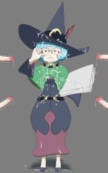 1girls blue_hair blush bukkake clothed cum cum_on_body cumming cumshot edit edited glasses hat little_witch_academia multiple_penises oksandio samantha_badcock twitching_penis