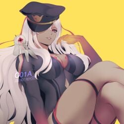 ai:_the_somnium_files ai:_the_somnium_files_-_nirvana_initiative beauty_mark black_clothing c01a_ from_below large_breasts legs legs_crossed long_hair red_eyes sailor_hat solo tama_(ai:_the_somnium_files) thick_thighs white_hair