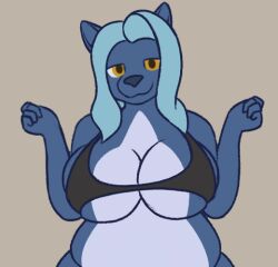 2019 2d 2d_animation animated anthro big_breasts blue_body blue_fur blue_hair bouncing_breasts breasts canid canine canis female fur hair heftyhorsehostler looking_at_viewer loop mammal overweight overweight_anthro overweight_female simple_background smile solo white_body white_fur wolf yellow_sclera