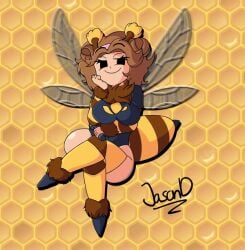 1girls animated antenna_bow artist_name ass background bee bee_girl big_bottom breasts bumblebee_(look) curly_hair female female_only friday_night_funkin jasond microphone nickygirl stinger wings