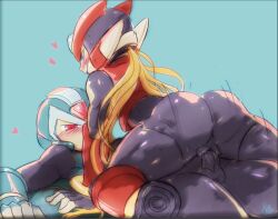 1boy 1cuntboy android ass big_ass blonde_hair blush capcom copy_x cowgirl_position cuntboy cuntboy/male intersex kakyoinmuse mega_man mega_man_zero pussy robot vaginal_penetration zero_(mega_man)