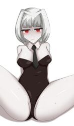 arms_behind bunnysuit collar female library_of_ruina lobotomy_corporation myo_(lobotomy_corporation) project_moon red_eyes spread_legs tagme white_hair white_skin