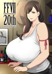 bar big_breasts breasts brown_hair final_fantasy final_fantasy_vii huge_breasts kurohardt kuroharuto large_breasts red_eyes tagme tank_top tifa_lockhart