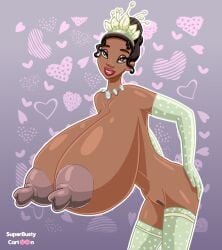 1girls dark-skinned_female dark_skin disney disney_princess elbow_gloves gigantic_breasts huge_breasts huge_nipples hyper_breasts massive_breasts nipples pubic_hair superbustycartoon the_princess_and_the_frog thighhighs tiana voluptuous what