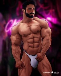 1boy abs beefy biceps big_bulge bodybuilder bulge caucasian caucasian_male damnarts huge_bulge looking_at_viewer male male_only muscles muscular muscular_male pecs solo solo_male thong twitter_user_oc underwear unnamed_character