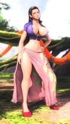 big_breasts black_hair cleavage female female_only halter_top hand_on_hip heels long_hair nico_robin nipple_slip one_piece repinscourge sarong sunglasses_on_head