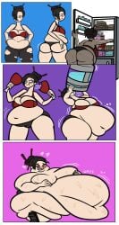 1girls asian ass bbw belly big_ass big_belly big_breasts black_hair bra breasts bubble_butt chug_jug cleavage comic drinking eating fakstachoo fat fat_ass female food fortnite huge_belly morbidly_obese obese overweight panties red_jade slurp_(fortnite) slurp_inflation ssbbw sweat thick_thighs thighs weight_gain