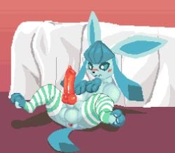 1boy animal_genitalia animal_penis animated anus balls bed big_balls big_penis blush canine_penis clothing deltasomnium eeveelution feral furniture generation_4_pokemon genitals gif glaceon hi_res knot legwear looking_at_genitalia looking_at_own_penis looking_at_penis looking_at_self lying male male_only nintendo on_back pawpads paws penis pokémon_(species) pokemon shaded sheath solo throbbing throbbing_penis video_games